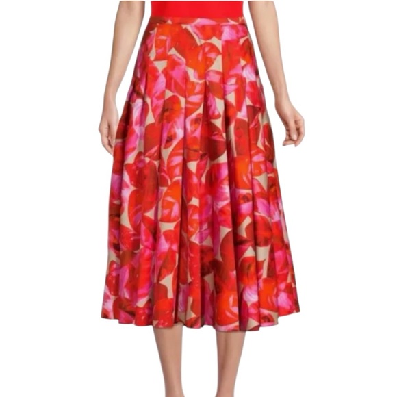 Akris Punto Vibrant Tropical Leaf Print MidiSkirt, Size 16 - Picture 1 of 6